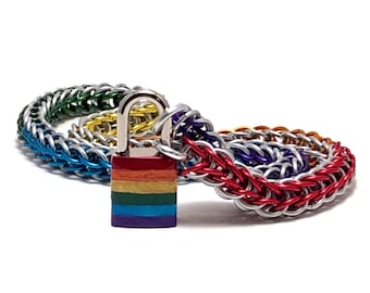Rainbow Gay Pride Submissive Day Collar with Pride Flag Lock