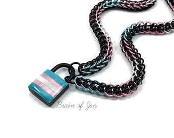 Black Trans Pride Submissive Day Collar with Trans Flag Lock