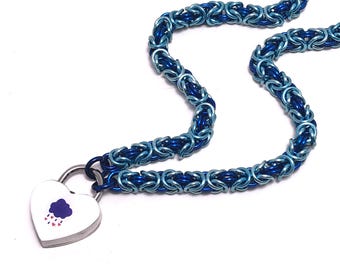 Care Bears Grumpy Bear Inspired Blue Day Collar Chainmaille Choker Heart Lock Padlock Necklace
