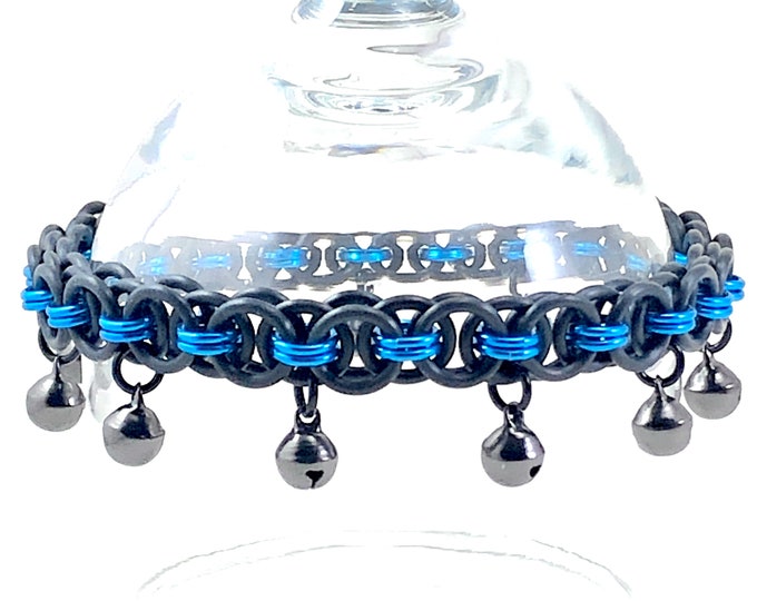 Black and Blue Chainmaille Bell Anklet