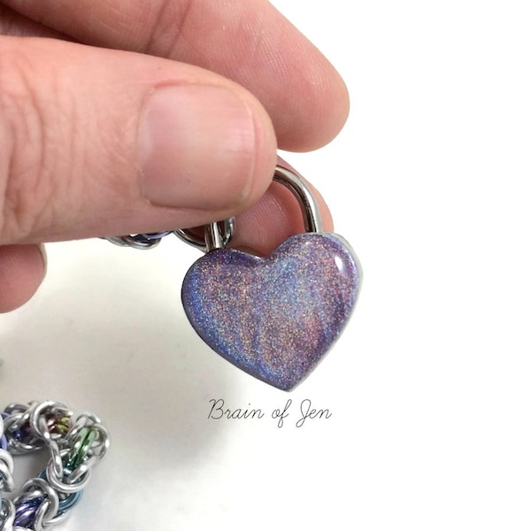 Lavender Holographic Heart Padlock for Day Collars