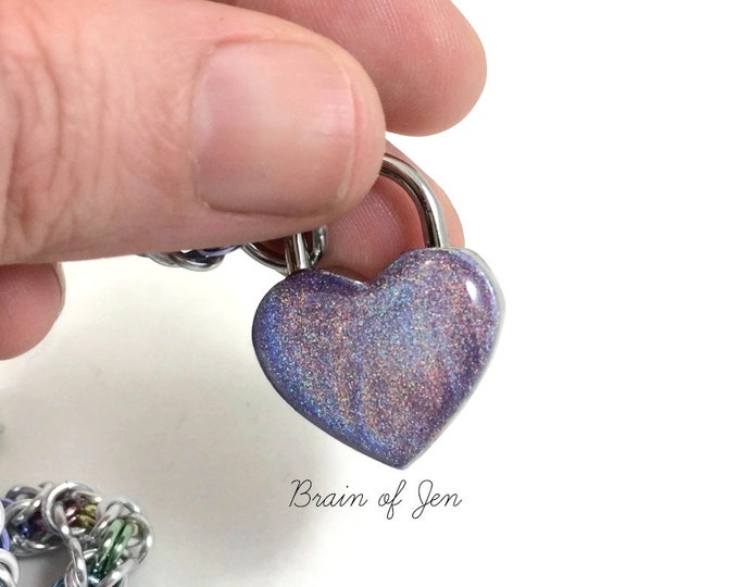 Lavender Holographic Heart Padlock for Day Collars