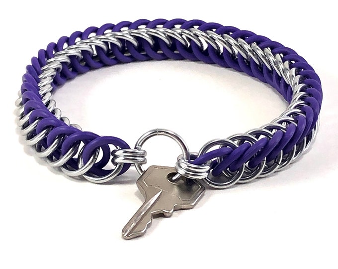 Silver and Purple Key Holder Stretch Bracelet