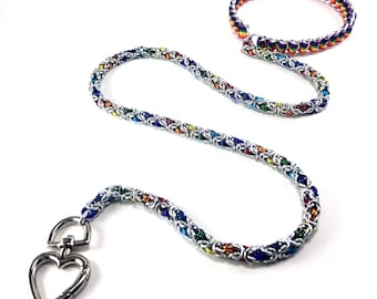 Silver and Rainbow Chainmaille Leash