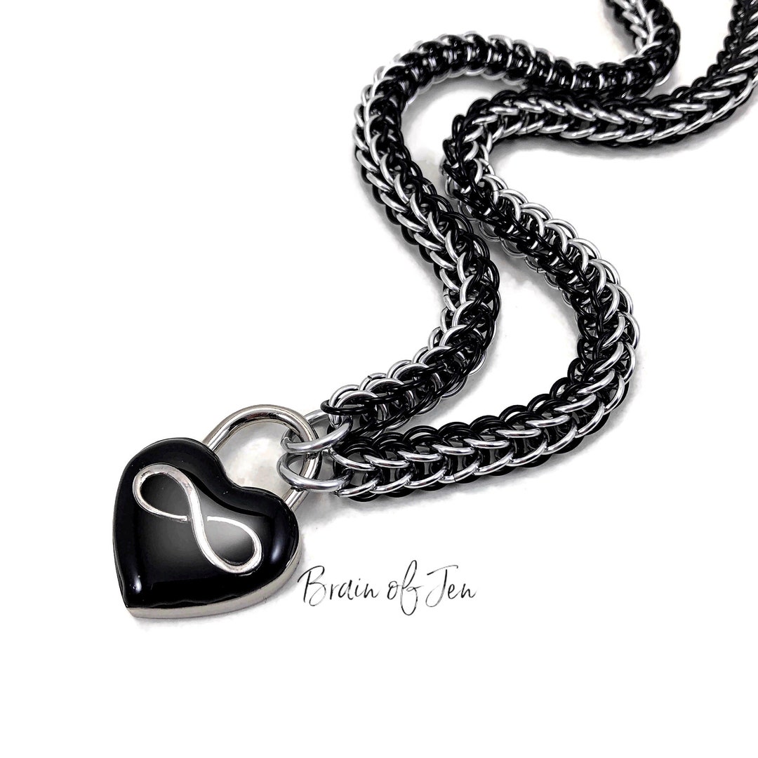 Eternity Collar Polyamory Slave Collar Black & Silver Infinity Symbol Black Heart Lock Etsy