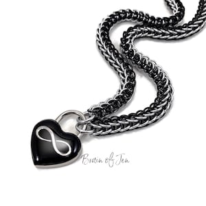 Eternity-halsband Polyamorie-halsband zwart-zilveren hartslot met oneindigheidssymbool