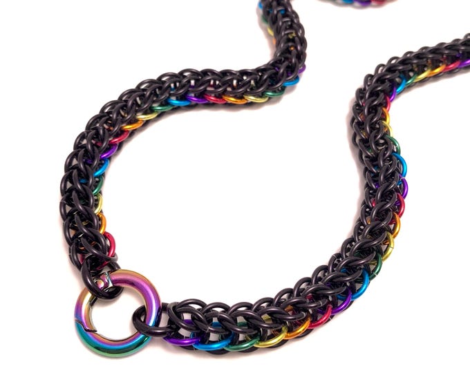 Black LGBTQ Pride Rainbow Flag Discreet Non-Locking Day Collar Chainmaille Necklace