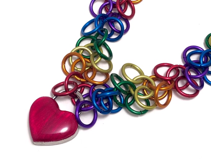 Rainbow Chainmaille Day Collar Shaggy Loops Fidget Friendly Padlock Necklace Submissive Collar