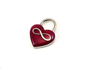 Infinity Symbol Silver and Red Heart Shaped Working Lock for Slave Collars