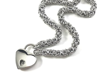 Locking Submissive Day Collar Stainless Steel Slave Collar with Heart Lock