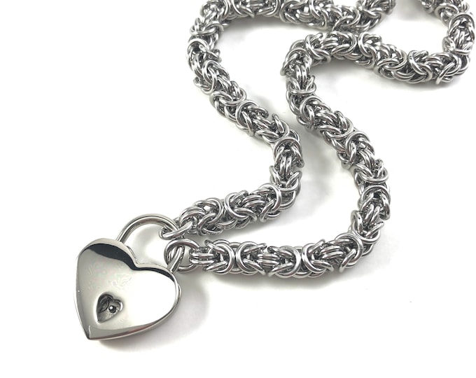 Locking Submissive Day Collar Stainless Steel Slave Collar with Heart Lock