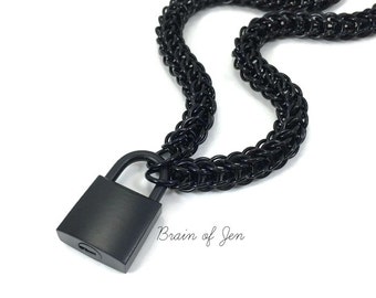 Unisex BDSM Slave Collar Black Submissive Collar with Working Padlock