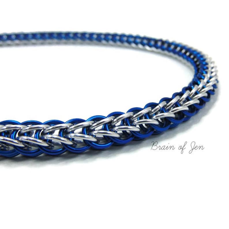 Unisex BDSM Slave Collar Blue Paw Print Locking Chainmail Choker Pup Kitten Sub image 4