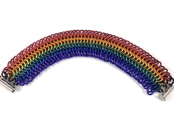 Rainbow Chainmaille Pride Cuff Bracelet