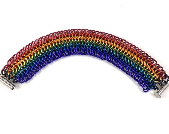 Rainbow Chainmaille Pride Cuff Bracelet