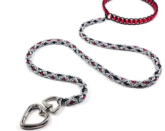 Silver, Red and Black Chainmaille Leash