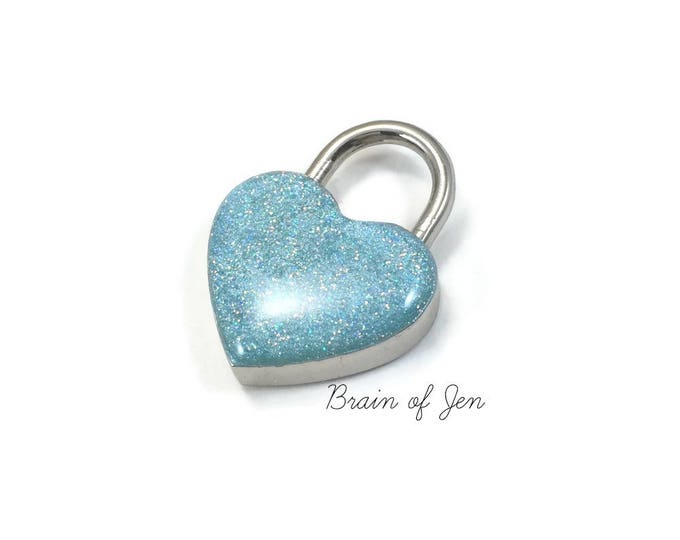 Heart Shaped Padlock Ice Blue  Sparkly Day Collar Lock and Key