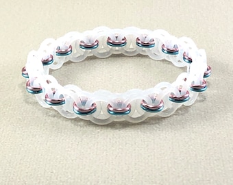 Trans Pride Stretchy Chainmaille Bracelet in White Pink and Blue