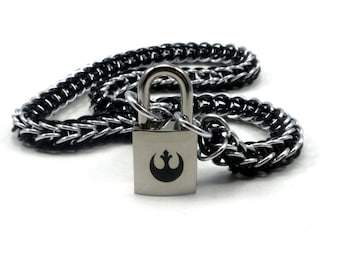 Unisex Slave Collar with Rebel Alliance Symbol Lock in Silver and Black Star Wars Logo