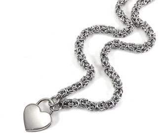 Locking Submissive Day Collar Stainless Steel Slave Collar with Heart Lock