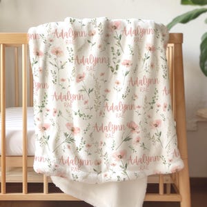 Wildflower baby blanket Custom name Blanket for girl Wildflower Nursery decor Floral blanket gift personalized floral blanket newborn girl