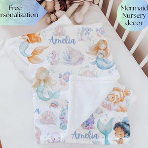Personalized Mermaid Blanket for Girl Mermaid party keepsake Gift Baby shower Newborn Swaddle Custom kid Blanket Mermaid nursery lover gift