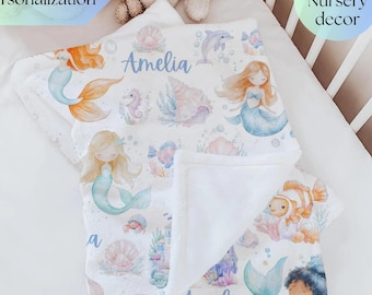 Personalized Mermaid Blanket for Girl Mermaid party keepsake Gift Baby shower Newborn Swaddle Custom kid Blanket Mermaid nursery lover gift