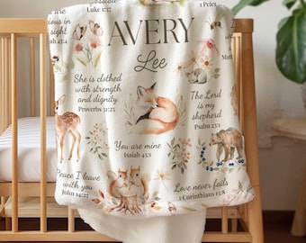 Personalized Christian Baby blanket Bible verse gifts Woodland bible verse blanket Woodland Nursery Christian decor Prayer blanket for girl