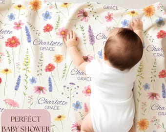 Coperta personalizzata con fiori di campo per bambina, decorazione floreale per cameretta, coperta per bambina, set di biancheria da letto floreale, regalo per baby shower, decorazione floreale per cameretta