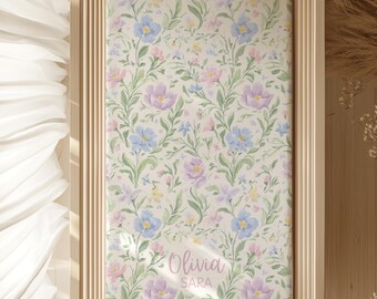 Vintage Floral Crib Sheet Watercolor Floral Girl Nursery Bedding set Wildflower nursery Personalized Crib Sheet Girl Baby Shower Gift Custom