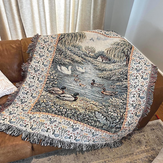 Cottage core blanket Mallard duck Blanket Woven throw blanket Farmhouse Decor ducks Hunting cabin decor Cotton blanket Living room throws