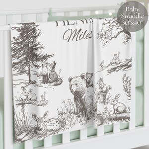 Woodland blanket for toddler, unique Christmas gift for boy, personalized cozy blanket for woodland bedroom and nursery décor.