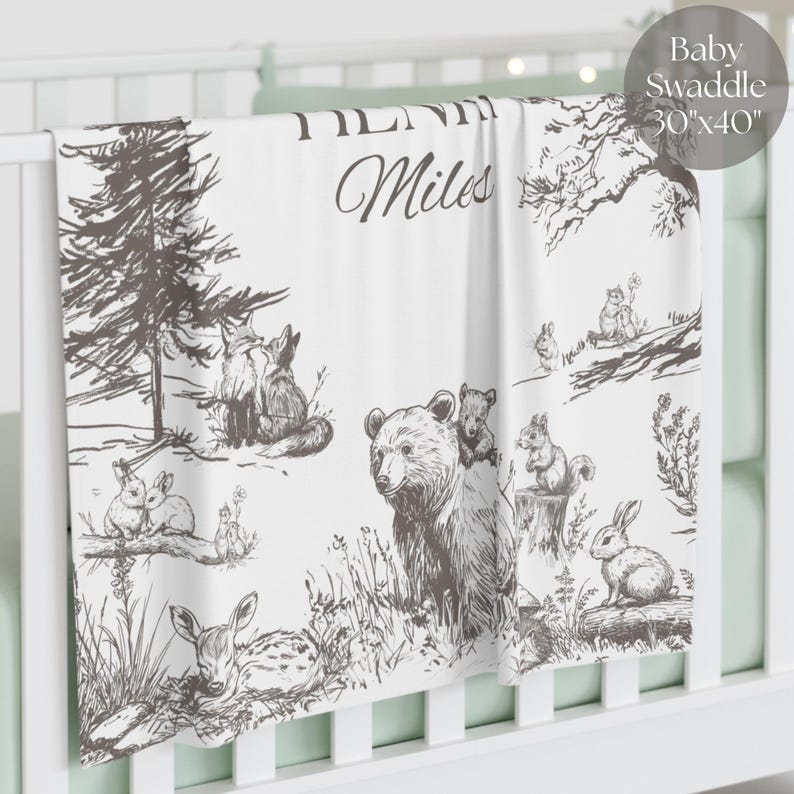 Woodland blanket for toddler, unique Christmas gift for boy, personalized cozy blanket for woodland bedroom and nursery décor.