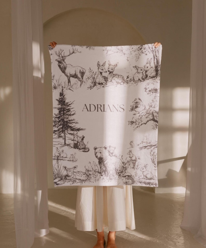 Woodland Blanket for boy Gift Personalized baby blanket Vintage Woodland Nursery decor woodland room woodland Baby Shower Gift for Toddler image 5