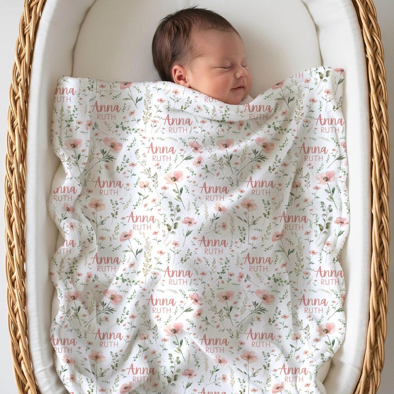 Wildflower Blanket for Girl Baby Shower Gift for new Mom Personalized wildflower swaddle First Birthday Gift for daughter Wildflower Nursery image 2