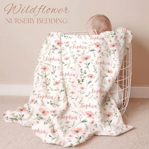 Wildflower baby blanket as a heartfelt gift for a new mom, featuring a custom name design ideal for a baby’s first going home outfit blanket and treasured keepsake.