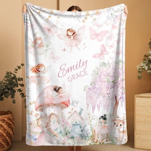 Fairy Blanket Girl name blanket gift for kid Fairytale decor Fairy Nursery bedding Personalized baby blanket Woodland blanket for baby gift
