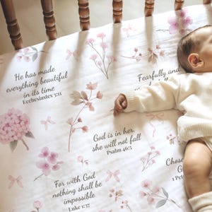 Bible Verse Crib Sheet Christian gifts Baptism girl Christening gift Newborn girl Wildflower Crib sheet Christian Nursery decor Bible Verse