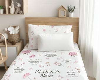 Lenzuola con versetti biblici Lenzuola per letto singolo Lenzuola con versetti biblici Regalo cristiano per ragazza Decorazioni cristiane per la camera Regalo per ragazza di fede Regalo per battesimo