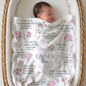 Christian Baby blanket Wildflower bible verse Blanket baby name gift Newborn receiving blanket girl Faith blanket Baptism gift ideas for mom