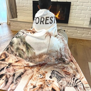 Safari Blanket Personalized kid name blanket boy gift Vintage Safari Nursery theme Safari room Baby Gift Safari Baby Shower Gift for Toddler image 5