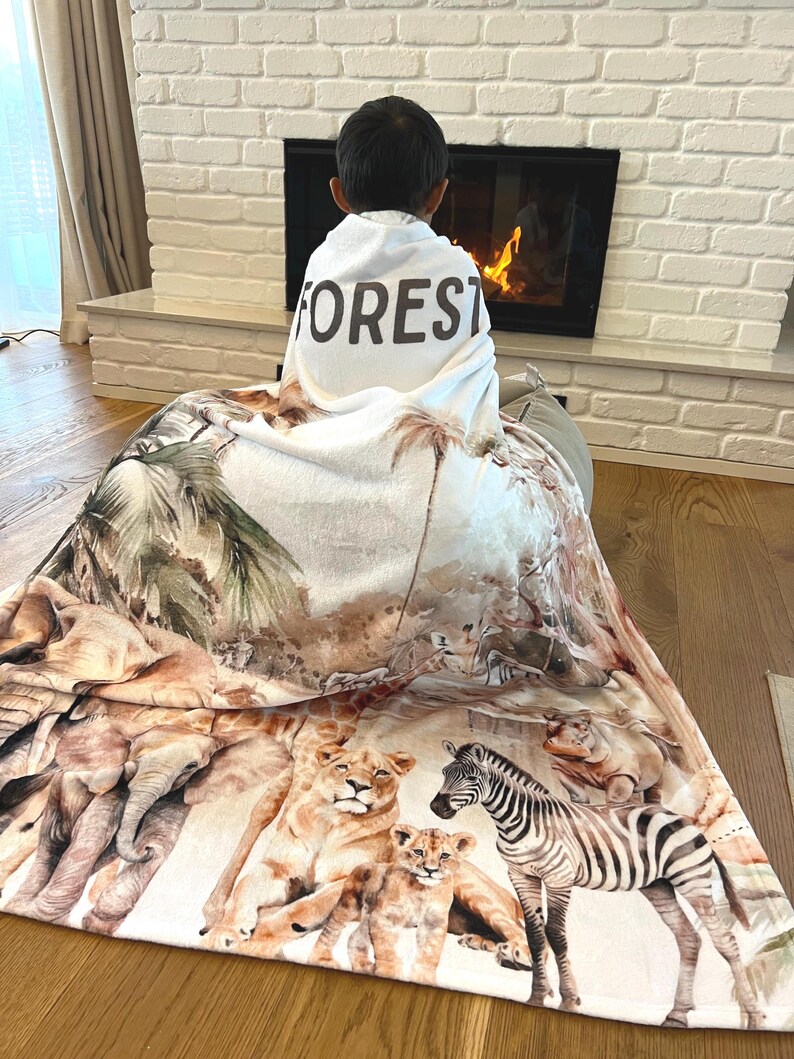 Safari Blanket Personalized kid name blanket boy gift Vintage Safari Nursery theme Safari room Baby Gift Safari Baby Shower Gift for Toddler image 5