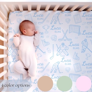 Personalized Hockey Bedding Baby crib sheet Baby name crib sheet Ice Hockey Nursery decor baby boy Crib set for boys gifts Hockey blanket