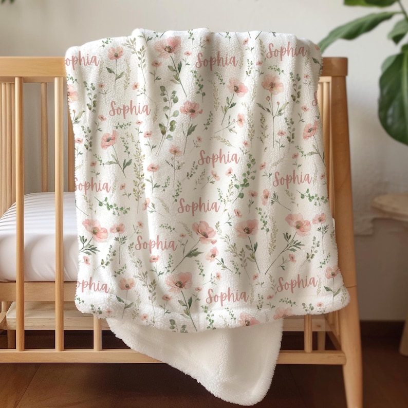 Wildflower Blanket for Girl Baby Shower Gift for new Mom Personalized wildflower swaddle First Birthday Gift for daughter Wildflower Nursery Minky 30"x40"