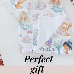 Mermaid Lover Gift for Valentine’s Day, personalized mermaid blanket for girl, soft and cozy custom kid keepsake