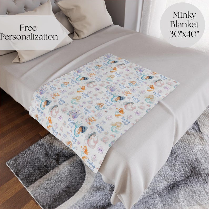 Personalized Mermaid Blanket for Girl Mermaid party keepsake Gift Baby shower Newborn Swaddle Custom kid Blanket Mermaid nursery lover gift Minky 30"x40"