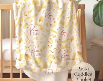 Pasta Baby Bedding set Baby name blanket Noodles gift for baby shower gift Pasta blanket for kids gift Italian Nursery decor Italian gift