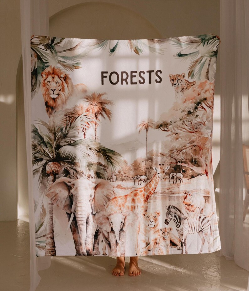 Safari Blanket Personalized kid name blanket boy gift Vintage Safari Nursery theme Safari room Baby Gift Safari Baby Shower Gift for Toddler image 8