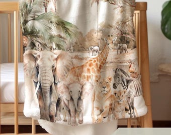 Safari Blanket Personalized kid name blanket boy gift Vintage Safari Nursery theme Safari room Baby Gift Safari Baby Shower Gift for Toddler