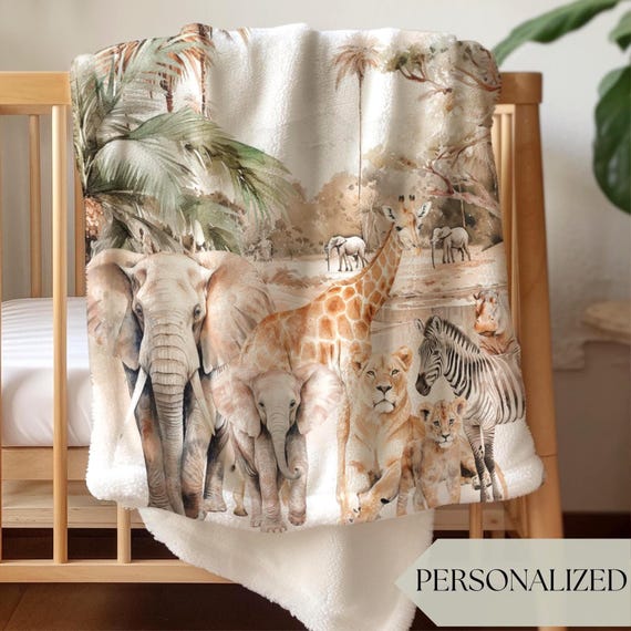Safari Blanket Personalized kid name blanket boy gift Vintage Safari Nursery theme Safari room Baby Gift Safari Baby Shower Gift for Toddler
